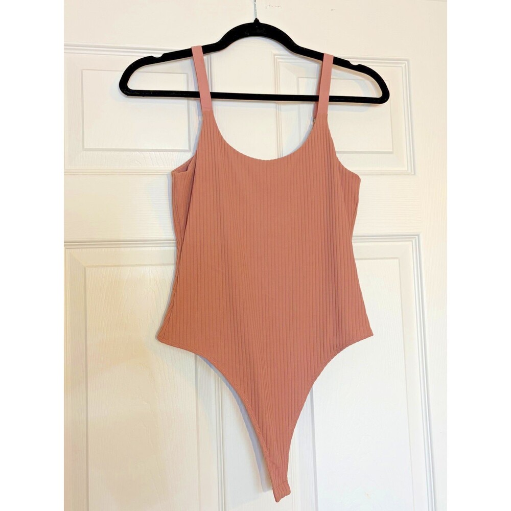 Pink/Beige/Tan Size Small S Victoria Sport Body Suit One piece Tank top Low Back